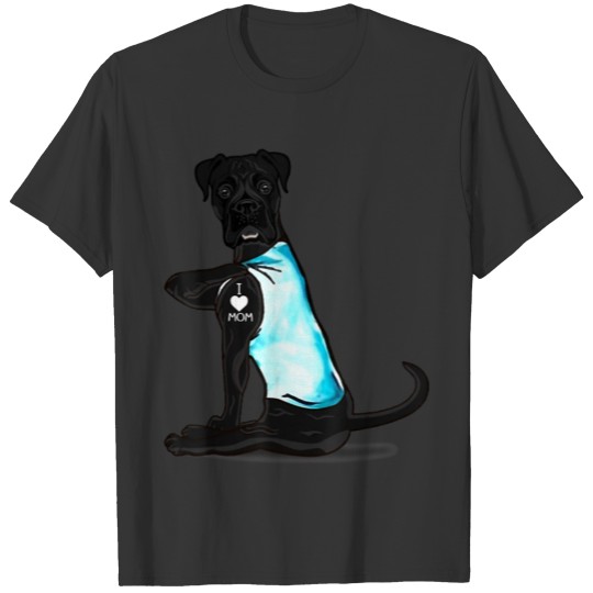 Funny boxer black Dog I Love Mom Tattoo Lover T Shirts