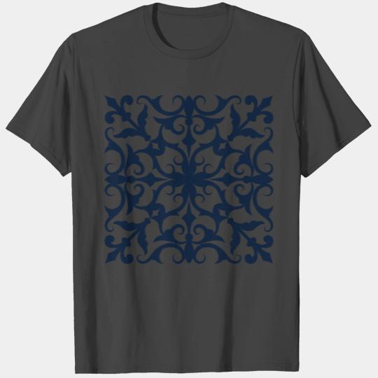 bohemian vintage navy blue floral swirls damask T Shirts