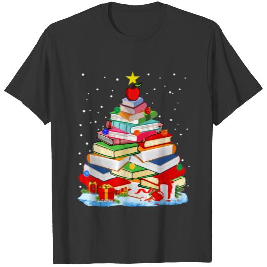 Cute Christmas library tree librarian and book T Shirts