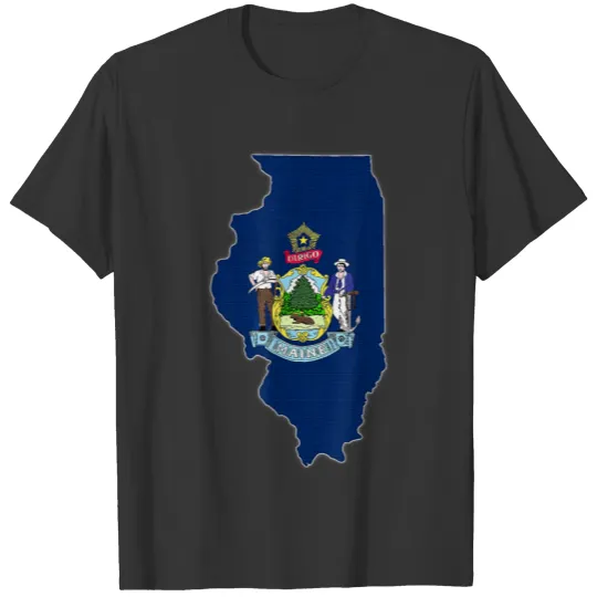 ILLINOIS STATE MAP MAINE ME Flag Roots Men Women T Shirts