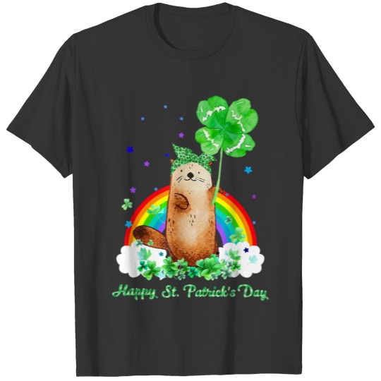 otter holding shamrock stars cute st patricks day T Shirts