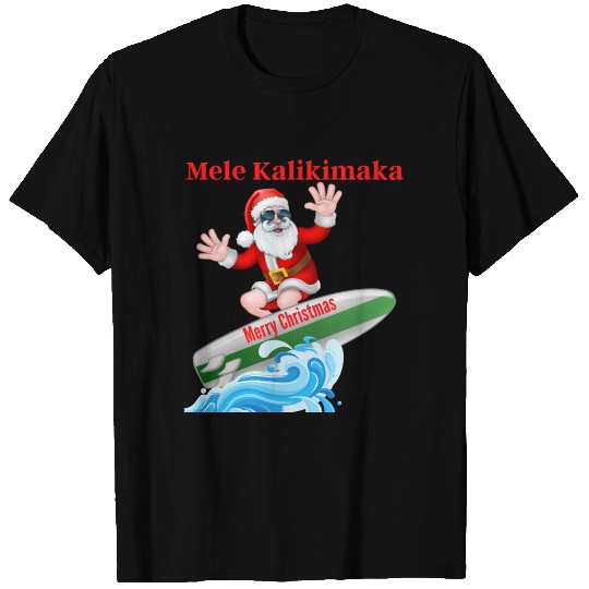 Mele Kalikimaka Hawaiian Christmas Surfing Santa T T Shirts