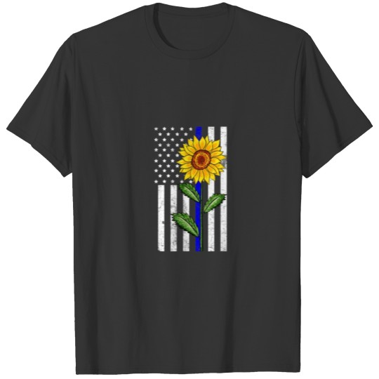 Sunflower Thin Blue Line US Flag Vintage Police LE T Shirts
