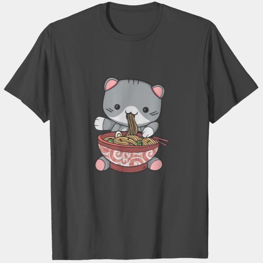 Kawaii Ramen Cat noodle bowl with chop sticks T Shirts