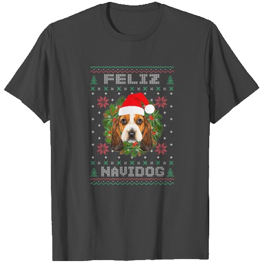 Feliz Navidog Basset Hound Dog Santa Hat Ugly T Shirts