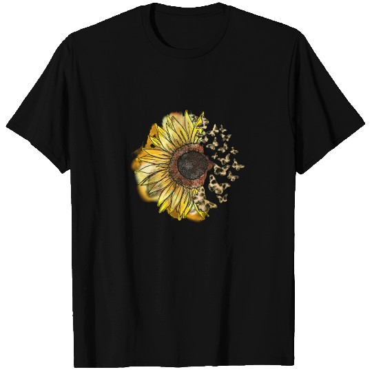 Yellow Sunflower With Leopard Butterflies T Shirts