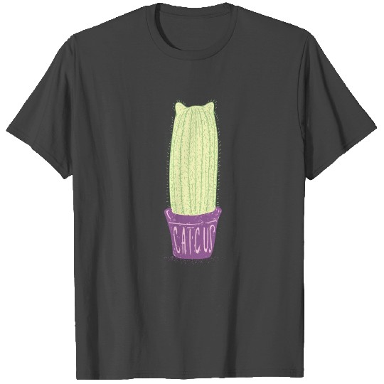 Catcus - Cat Cactus - Visual Pun - Green and Purpl T Shirts