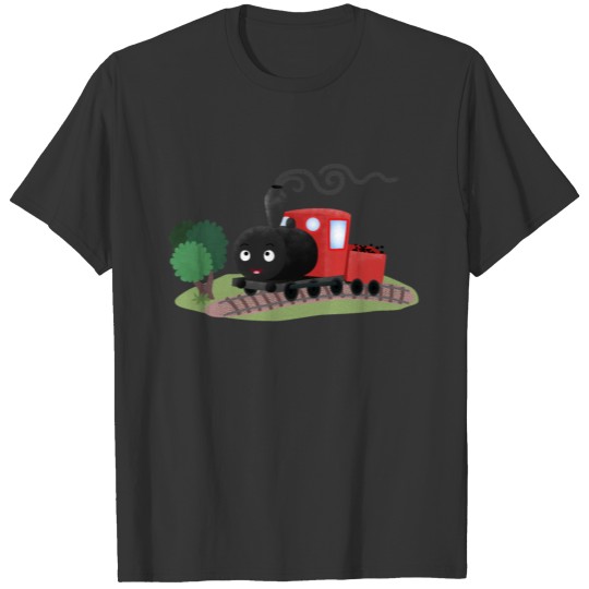 Cute steam train locomotive cartoon illustration T Shirts