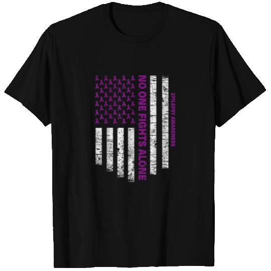 No One Fights Alone USA Flag Epilepsy Awareness T Shirts
