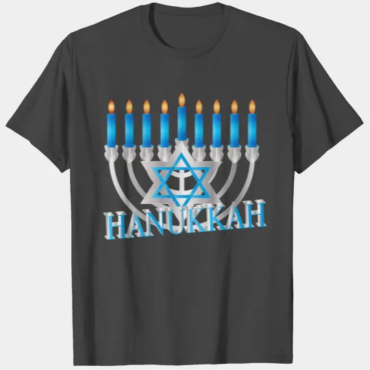 silver Hanukkah candlestick with blue candles T Shirts