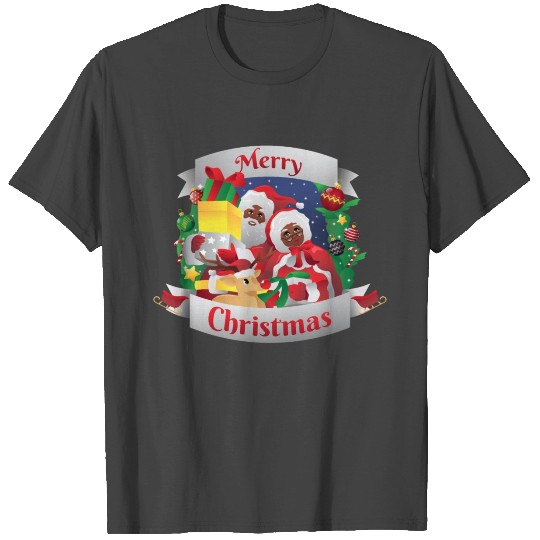 Merry Christmas Black Sant Claus & Mrs. Claus T Shirts