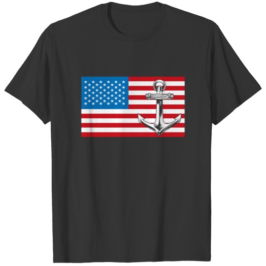 USA American Flag Nautical Blue Anchor Patriotic T Shirts