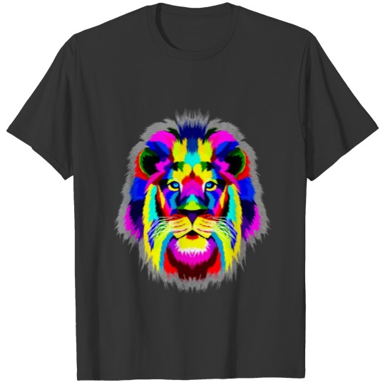 Cool Lion Head Design with Bright Colorful T-shirt