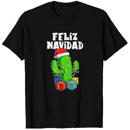 Feliz Navidad Cactus Tree Lights Spanish Pajama T Shirts