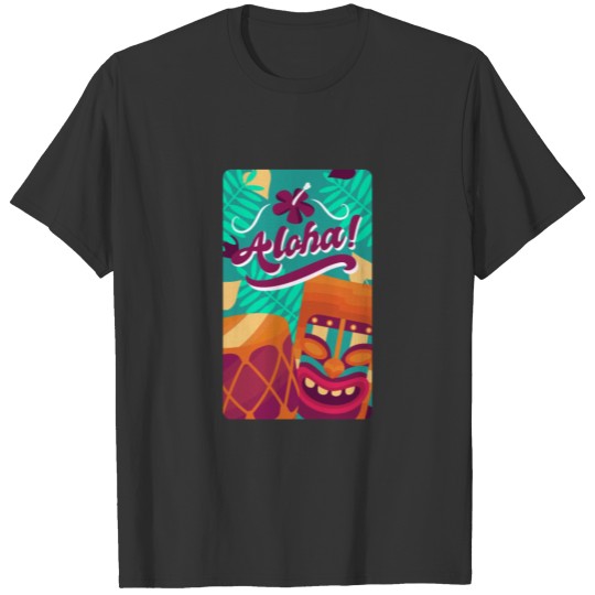 Beautiful Hawaii illustration with lettering Aloah T-shirt