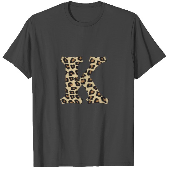 Leopard Cheetah Print Letter K Initial Rustic Mono T Shirts