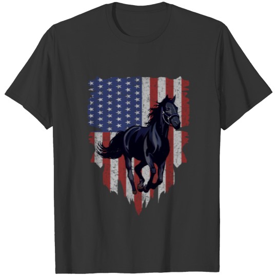 Patriotic Horse USA Flag Apparel Horseback Riding T-shirt