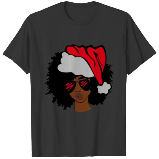 American African Christmas Santa Claus Black Girls T Shirts