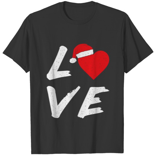LOVE WITH HEART AND CHRISTMAS HAT T-shirt