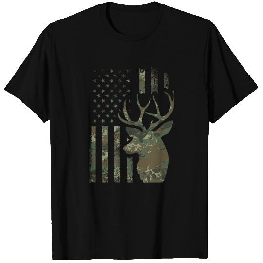 Camo American Flag Buck Hunting Gift For Elk Deer T Shirts