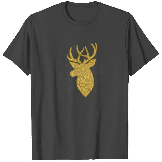 Faux Gold Glittery Rudolph Reindeer T Shirts