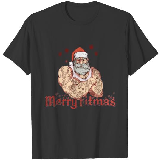 Merry Fitmas Fitness Santa Claus T Shirts