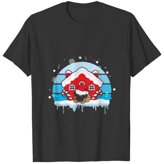 Christmas Pug In Winter With Dog House T-shirt