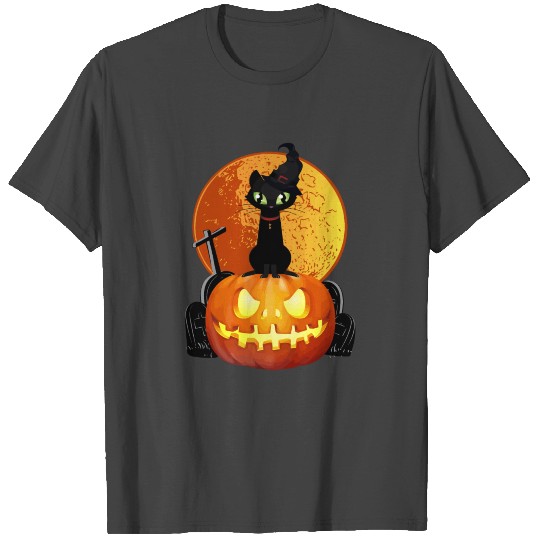 Vintage Black Cat Witch Scary Halloween Cat T Shirts