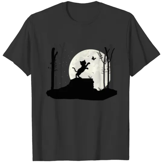 Cat Butterfly Moon Children Motif T-shirt
