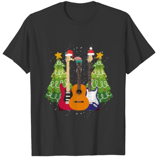 Guitar Christmas Tree Santa Hat Xmas Guitarist T Shirts