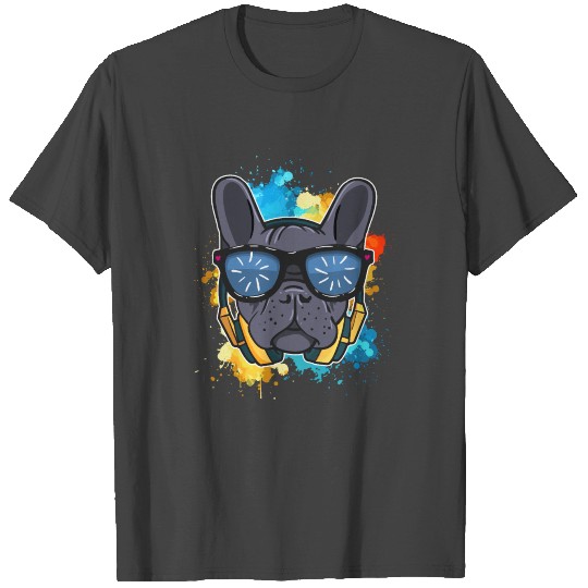 French Bulldog Dog DJ Frenchie with Sunglasses T Shirts