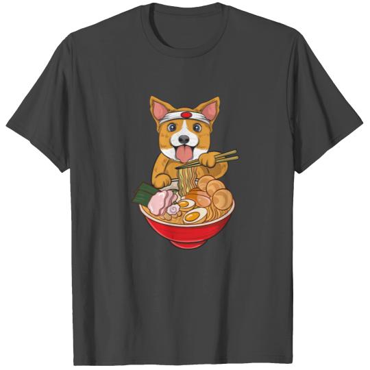 Corgi-Dog Eating Bowl of Ramen Pho Noodles Soup T Shirts