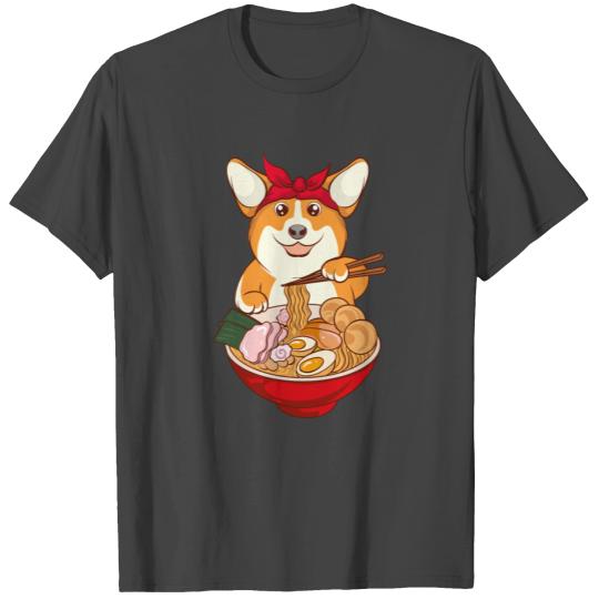 Corgi-Dog Eating Bowl of Ramen Pho Noodles Soup T Shirts