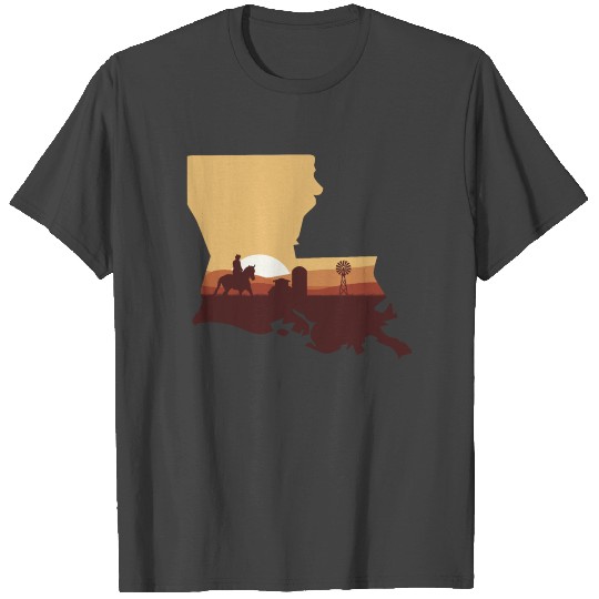 Louisiana Map Horse Riding Cowboy Barn Windmill LA T Shirts