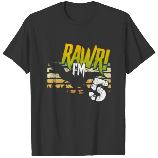Rawr I'm 5 Kids Fifth 5th Birthday Boy Dinosaur T Shirts