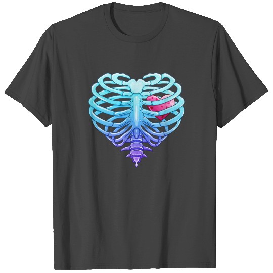 Anatomical Rib Cage with Heart Valentine Goth T Shirts