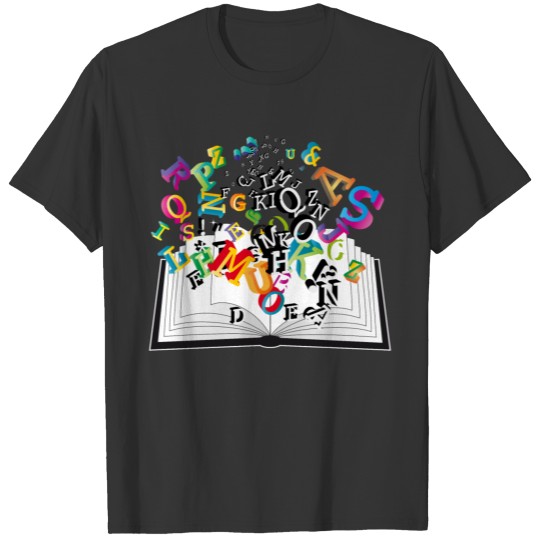 open book with many colorful letters T-shirt