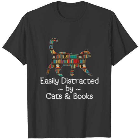 Easily Distracted By Cats & Books T-shirt