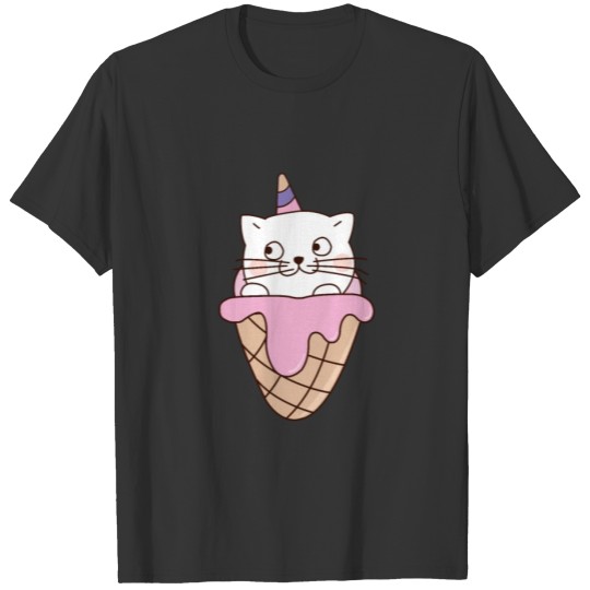 Cat Ice Cream Waffle Unicorn Cute Kitten Funny T Shirts