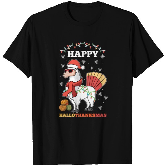 Christmas Happy HallothanksMas Turkey Llama Xmas T Shirts