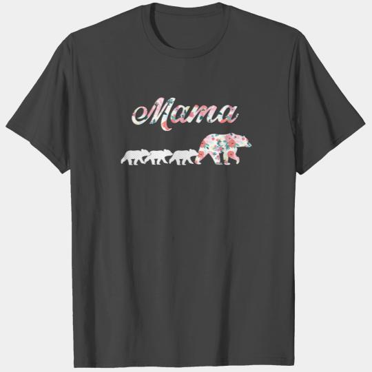 Floral Mama Bear Mom Of 3 Mama And Cubs T Shirts