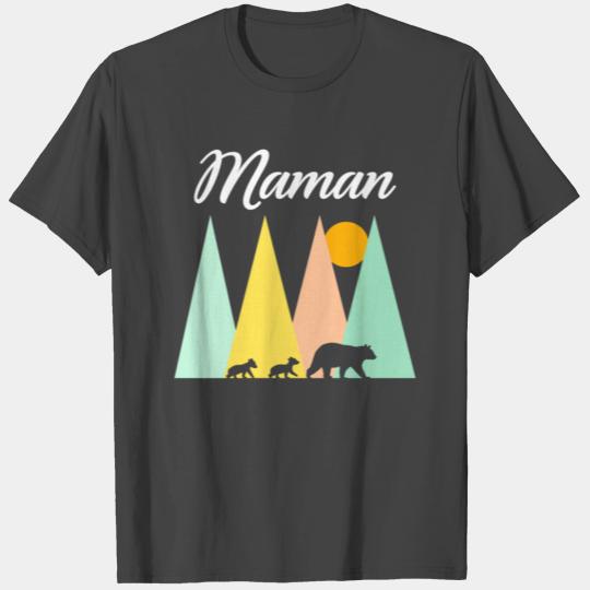 French Mama Bear Maman Women Two Kid Cubs T Shirts