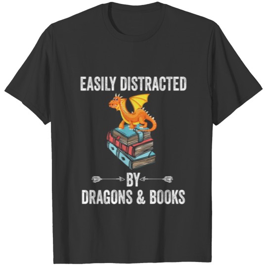Reading Easily Distracted By Dragons & Books Gift T-shirt