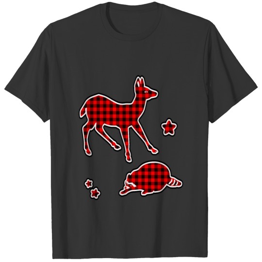 Funny and Beautiful Raccoon with Deer Cartoon T-shirt