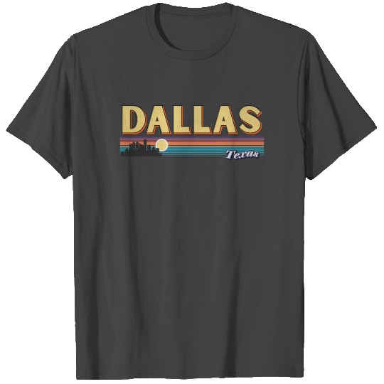 Retro Dallas City Texas Skyline Vintage Stripes T Shirts