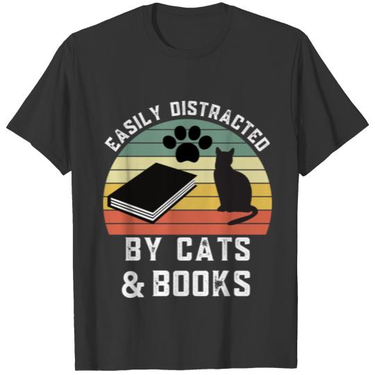 Easily Distracted Cats And Books Funny cat lovers T-shirt
