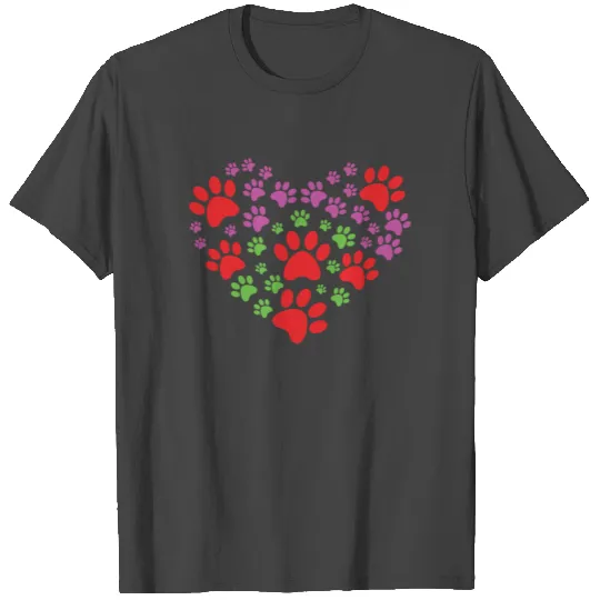 Colorful dog cat paw prints in heart shape T Shirts