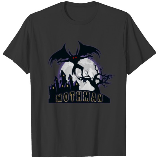 White Moon with Flying Mothman Folklore T-shirt