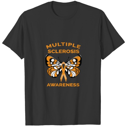 Multiple Sclerosis Awareness Butterfly Orange Ribb T Shirts