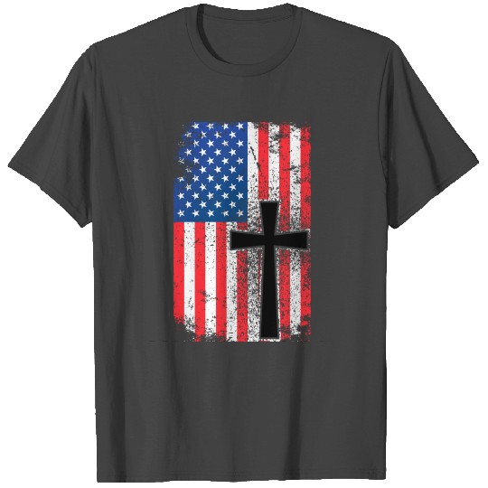 Cool One Nation Under God Funny USA Flag Cross Pat T Shirts